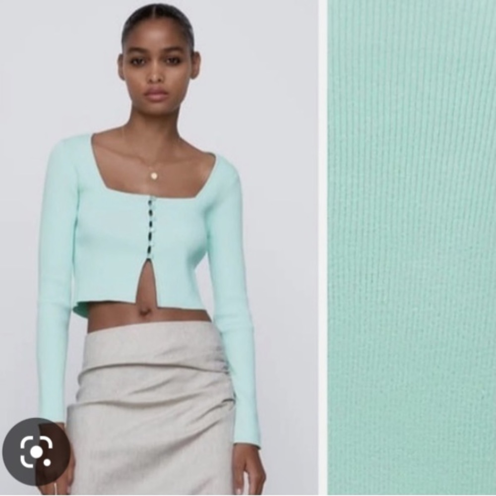 ZARA Mint Green Open Button Sweater